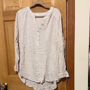 Jane and Delancey Beige Striped Button-Down Shirt